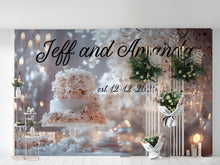 Load image into Gallery viewer, Custom Wedding Wall Mural with Names &amp; Date | Personalized Floral Rose Candle Backdrop | Romantic Anniversary Gift for Couples