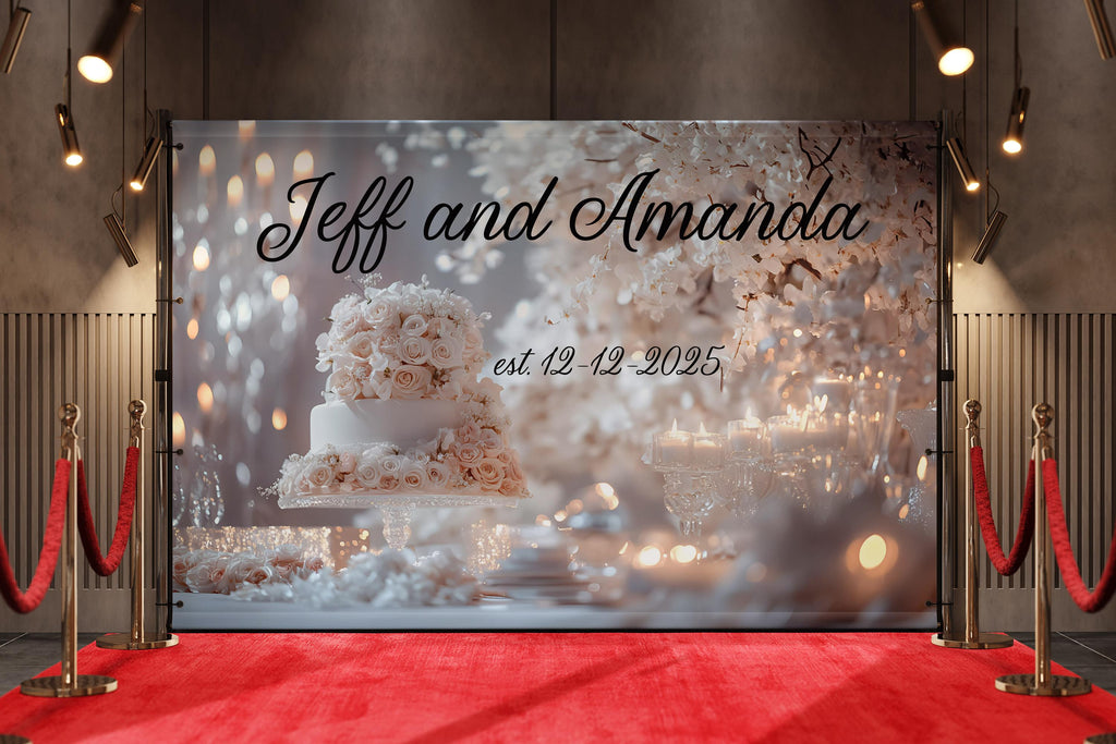 Custom Wedding Wall Mural with Names & Date | Personalized Floral Rose Candle Backdrop | Romantic Anniversary Gift for Couples