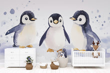 Load image into Gallery viewer, Baby Penguin Wall Mural | Arctic Nursery Wallpaper | Winter Animal Theme for Baby Room | Holiday Baby Gift | Peel and Stick or Paste