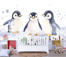 Load image into Gallery viewer, Baby Penguin Wall Mural | Arctic Nursery Wallpaper | Winter Animal Theme for Baby Room | Holiday Baby Gift | Peel and Stick or Paste