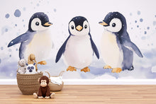Load image into Gallery viewer, Baby Penguin Wall Mural | Arctic Nursery Wallpaper | Winter Animal Theme for Baby Room | Holiday Baby Gift | Peel and Stick or Paste