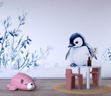 Load image into Gallery viewer, Cute Penguin Wall Mural for Baby Room | Winter Nursery Wallpaper | Holiday Baby Gift | Peel and Stick or Non-Woven Arctic Decor