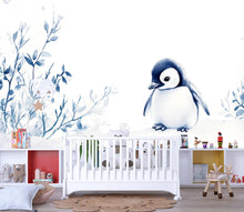Load image into Gallery viewer, Cute Penguin Wall Mural for Baby Room | Winter Nursery Wallpaper | Holiday Baby Gift | Peel and Stick or Non-Woven Arctic Decor