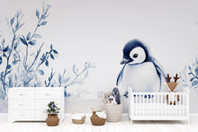 Load image into Gallery viewer, Cute Penguin Wall Mural for Baby Room | Winter Nursery Wallpaper | Holiday Baby Gift | Peel and Stick or Non-Woven Arctic Decor