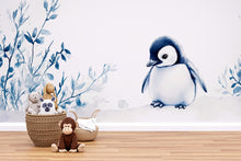 Load image into Gallery viewer, Cute Penguin Wall Mural for Baby Room | Winter Nursery Wallpaper | Holiday Baby Gift | Peel and Stick or Non-Woven Arctic Decor