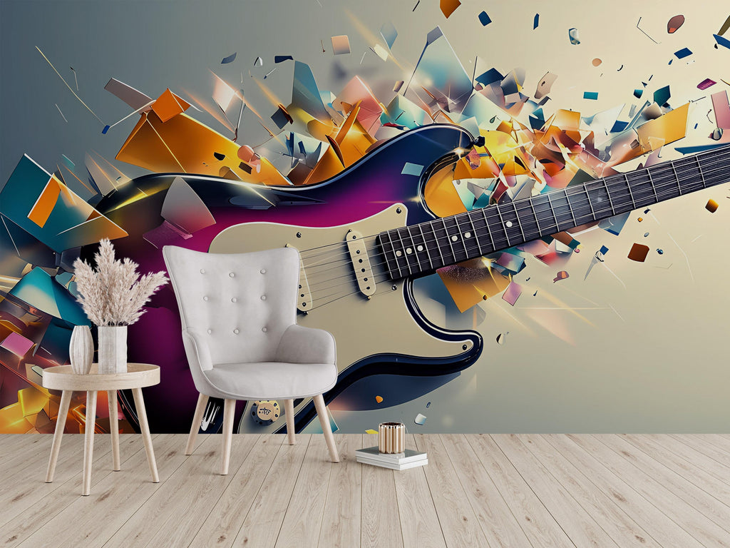Electric Guitar Wall Mural – Vibrant Music Room Decor for Guitar Lovers, Teen Bedroom or Studio Gift, Musician Wall Art
