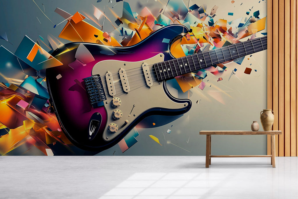 Electric Guitar Wall Mural – Vibrant Music Room Decor for Guitar Lovers, Teen Bedroom or Studio Gift, Musician Wall Art