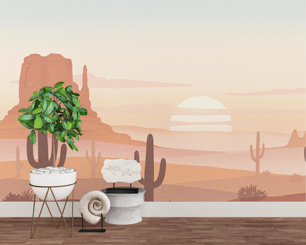 Desert Cactus wallpaper, Minimalist peel stick, Cactus wall decor, Desert wall art, Cactus wall decal, wall mural 729RS