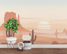 Load image into Gallery viewer, Desert Cactus wallpaper, Minimalist peel stick, Cactus wall decor, Desert wall art, Cactus wall decal, wall mural 729RS
