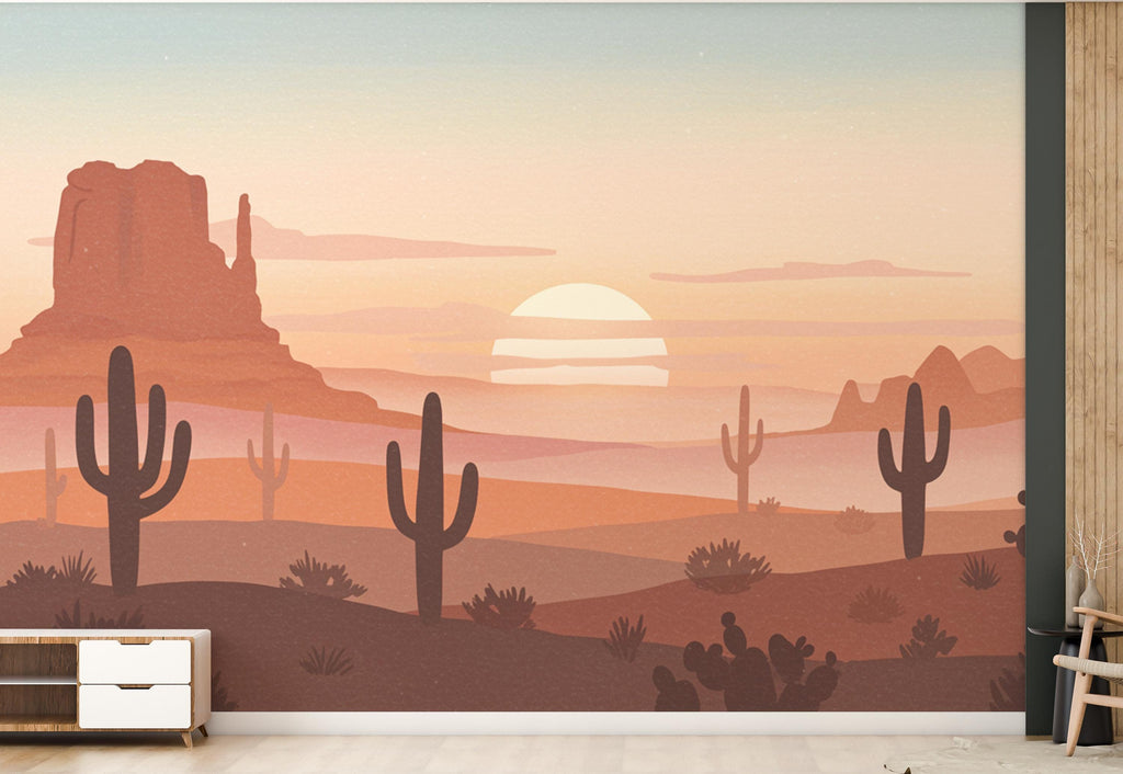 Desert Cactus wallpaper, Minimalist peel stick, Cactus wall decor, Desert wall art, Cactus wall decal, wall mural 729RS