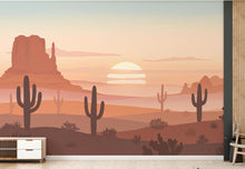 Load image into Gallery viewer, Desert Cactus wallpaper, Minimalist peel stick, Cactus wall decor, Desert wall art, Cactus wall decal, wall mural 729RS