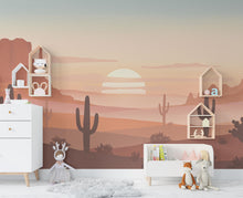 Load image into Gallery viewer, Desert Cactus wallpaper, Minimalist peel stick, Cactus wall decor, Desert wall art, Cactus wall decal, wall mural 729RS