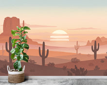 Load image into Gallery viewer, Desert Cactus wallpaper, Minimalist peel stick, Cactus wall decor, Desert wall art, Cactus wall decal, wall mural 729RS
