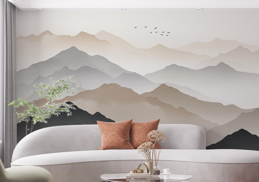 Mountain Watercolor Wallpaper Wall Graphics Mountain Peel and Stick Girl room Wallpaper Self Mountain wall decor, wall mural 730RS