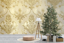 Load image into Gallery viewer, Victorian Damask Gold Wallpaper Mural – Baroque Wall Art – Elegant Living Room Accent – Vintage Style Decor – Luxe Home Gift Idea