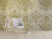 Load image into Gallery viewer, Victorian Damask Gold Wallpaper Mural – Baroque Wall Art – Elegant Living Room Accent – Vintage Style Decor – Luxe Home Gift Idea