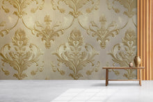 Load image into Gallery viewer, Victorian Damask Gold Wallpaper Mural – Baroque Wall Art – Elegant Living Room Accent – Vintage Style Decor – Luxe Home Gift Idea