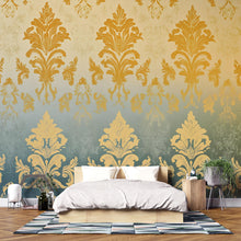 Load image into Gallery viewer, Victorian Damask Ombre Wallpaper Mural – Gold &amp; Sage Wall Art – Elegant Bedroom Accent – Luxury Vintage Decor – Baroque Style Gift for Home