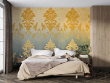 Load image into Gallery viewer, Victorian Damask Ombre Wallpaper Mural – Gold &amp; Sage Wall Art – Elegant Bedroom Accent – Luxury Vintage Decor – Baroque Style Gift for Home