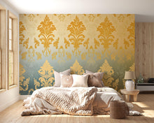 Load image into Gallery viewer, Victorian Damask Ombre Wallpaper Mural – Gold &amp; Sage Wall Art – Elegant Bedroom Accent – Luxury Vintage Decor – Baroque Style Gift for Home