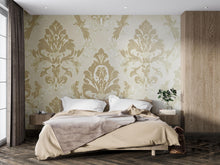 Load image into Gallery viewer, Victorian Neutral Damask Wallpaper Mural – Beige Gold Baroque Wall Art – Elegant Bedroom Accent – Classic Vintage Decor – Stylish Gift