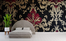 Load image into Gallery viewer, Black Burgundy Victorian Damask Wallpaper – Vintage Floral Wall Mural – Elegant Baroque Pattern – Dark Romantic Decor – Holiday Gift