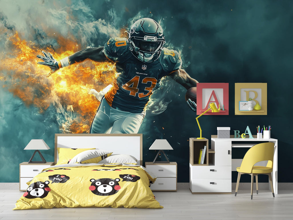 American Football Wall Mural – Teen Boy Room Decor – Sports Gift for Football Fan – Peel and Stick or Non-Woven Custom Wallpaper
