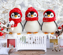 Load image into Gallery viewer, Winter Penguin Wall Mural – Baby Shower Gift – Christmas Nursery Wallpaper – Cute Holiday Baby Room Décor – Custom Peel &amp; Stick Mural