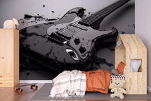 Load image into Gallery viewer, Black Electric Guitar Wall Mural – Rock Music Room Decor – Gift for Guitar Lovers – Music Studio Wallpaper – Cool Teen Room Mural