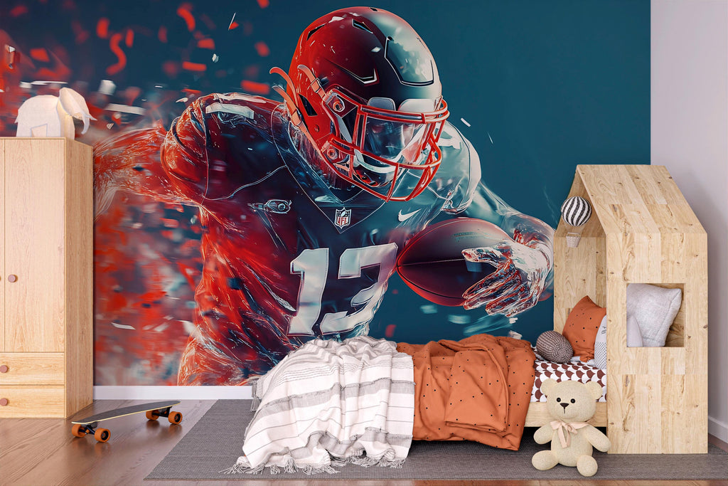 American Football Wall Mural – Boy’s Sports Room Decor – Gift for Football Fans – Quarterback Action Wallpaper – Game Day Room Art
