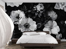 Load image into Gallery viewer, Black White Floral Wallpaper Mural – Boho Oversized Flower Wall Art – Monochrome Botanical Wall Decor – Romantic Modern Bedroom