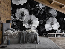 Load image into Gallery viewer, Black White Floral Wallpaper Mural – Boho Oversized Flower Wall Art – Monochrome Botanical Wall Decor – Romantic Modern Bedroom