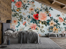 Load image into Gallery viewer, Boho Floral Wallpaper Mural – Colorful Botanical Wall Decor for Bedroom or Nursery – Romantic Cottagecore Peel &amp; Stick Wall Art