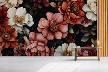 Load image into Gallery viewer, Boho Moody Floral Wallpaper Mural – Vintage Rose &amp; Peony Wall Art in Earthy Tones – Custom Peel and Stick or Paste – Elegant Dark Botanical