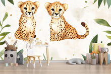 Load image into Gallery viewer, Cheetah Baby Wall Mural – Jungle Safari Nursery Decor – Animal Wallpaper for Baby Room – Baby Shower Gift – Cute Safari Wall Art