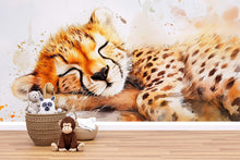 Load image into Gallery viewer, Sleeping Cheetah Wall Mural – Safari Baby Nursery Wallpaper – Jungle Animal Decor – Baby Shower Gift – Gender Neutral Jungle Theme