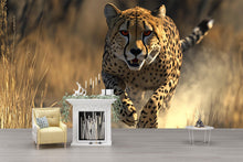 Load image into Gallery viewer, Running Cheetah Wall Mural – Bold Wildlife Wallpaper for Living Room or Office – Stylish Decor Gift – Modern Safari Accent Wall