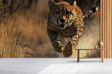 Load image into Gallery viewer, Running Cheetah Wall Mural – Bold Wildlife Wallpaper for Living Room or Office – Stylish Decor Gift – Modern Safari Accent Wall