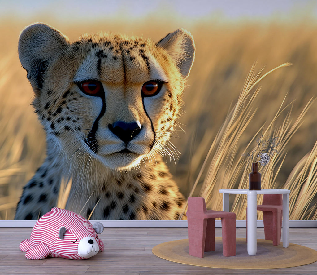 Cheetah Portrait Wall Mural – Safari Baby Nursery Wallpaper – Wildlife Jungle Decor – Baby Shower Gift – Gender Neutral Animal Art
