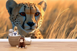 Cheetah Portrait Wall Mural – Safari Baby Nursery Wallpaper – Wildlife Jungle Decor – Baby Shower Gift – Gender Neutral Animal Art