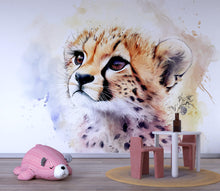 Load image into Gallery viewer, Baby Cheetah Nursery Mural – Watercolor Safari Animal Wall Art – Gender Neutral Baby Room Decor – Baby Shower or Birthday Gift