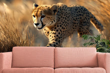 Load image into Gallery viewer, Prowling Cheetah Wall Mural – Bold Safari Accent Wallpaper – Wildlife Art for Stylish Decor – Gift for Him – Birthday or Holiday Idea