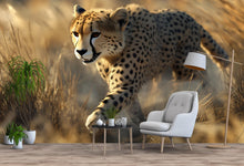 Load image into Gallery viewer, Prowling Cheetah Wall Mural – Bold Safari Accent Wallpaper – Wildlife Art for Stylish Decor – Gift for Him – Birthday or Holiday Idea