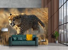 Load image into Gallery viewer, Prowling Cheetah Wall Mural – Bold Safari Accent Wallpaper – Wildlife Art for Stylish Decor – Gift for Him – Birthday or Holiday Idea