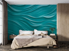Load image into Gallery viewer, 3D Turquoise Wallpaper Mural for Bedroom – Modern Wavy Texture Wall Decor – Aqua Blue Wave Wall Art – Contemporary Textured Accent Wall