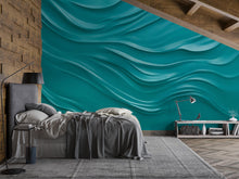 Load image into Gallery viewer, 3D Turquoise Wallpaper Mural for Bedroom – Modern Wavy Texture Wall Decor – Aqua Blue Wave Wall Art – Contemporary Textured Accent Wall
