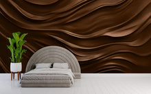 Load image into Gallery viewer, Dark Brown 3D Wallpaper Mural – Textured Wall Art for Bedroom or Office – Modern Wavy Accent Wall Decor – Earth Tone Contemporary Wallpaper