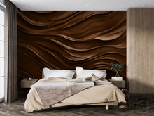 Load image into Gallery viewer, Dark Brown 3D Wallpaper Mural – Textured Wall Art for Bedroom or Office – Modern Wavy Accent Wall Decor – Earth Tone Contemporary Wallpaper