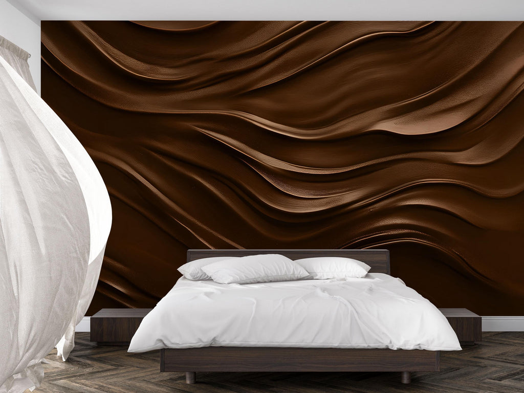 Dark Brown 3D Wallpaper Mural – Textured Wall Art for Bedroom or Office – Modern Wavy Accent Wall Decor – Earth Tone Contemporary Wallpaper