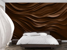 Load image into Gallery viewer, Dark Brown 3D Wallpaper Mural – Textured Wall Art for Bedroom or Office – Modern Wavy Accent Wall Decor – Earth Tone Contemporary Wallpaper